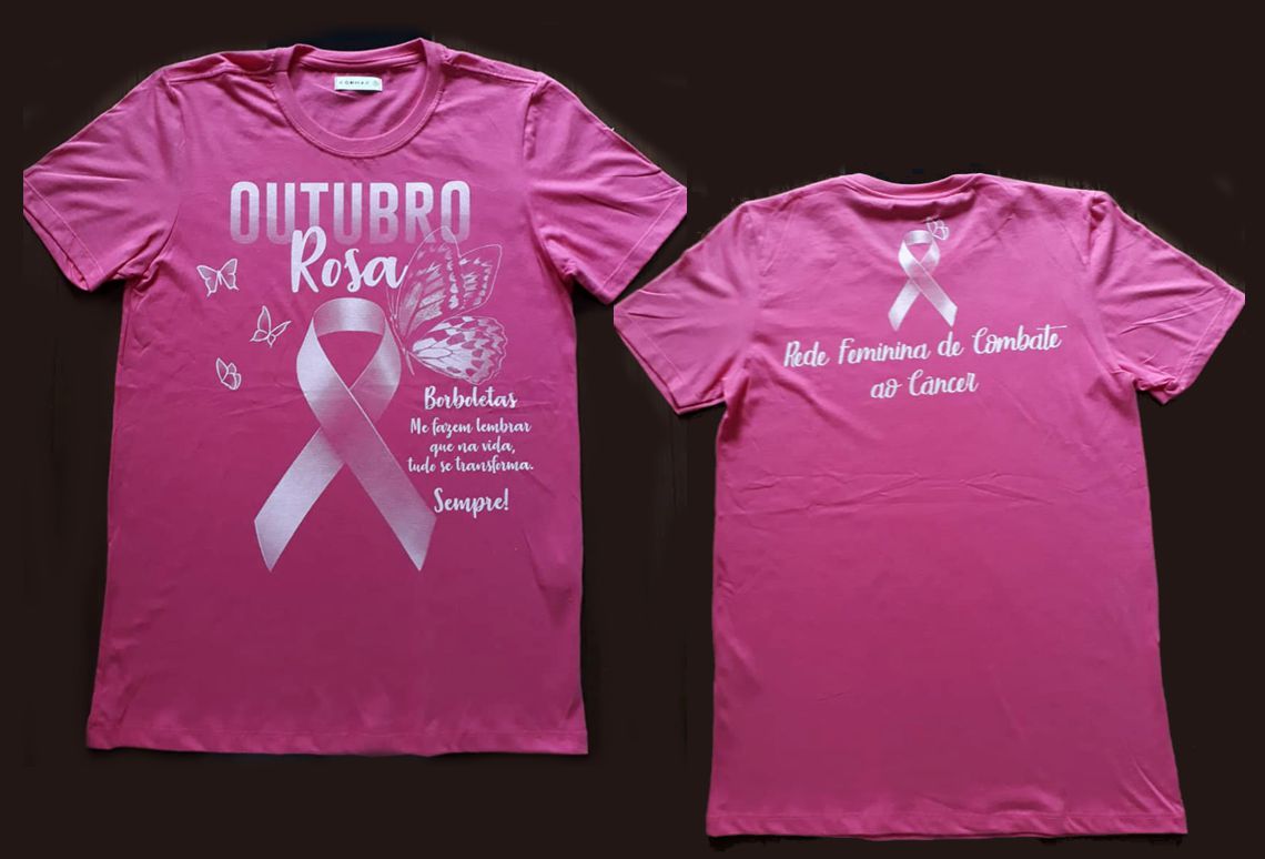 Camisetas a venda do outubro rosa da rede feminina de Joinville